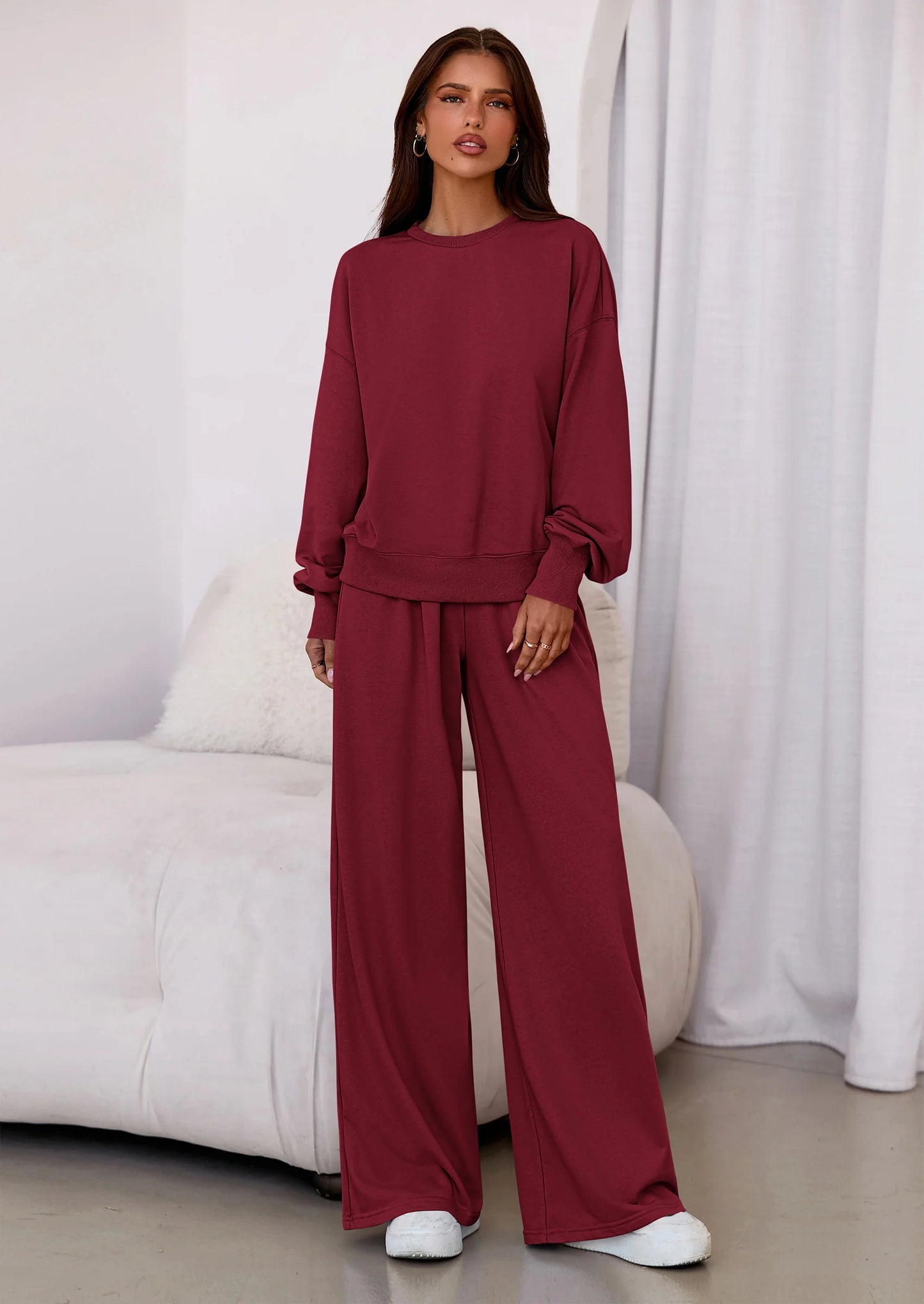 Womens 2 Piece Sets Long Sleeve Sweatshirt Wide Leg Pants Loose Matching Lounge Set Trendy Fall Outfits