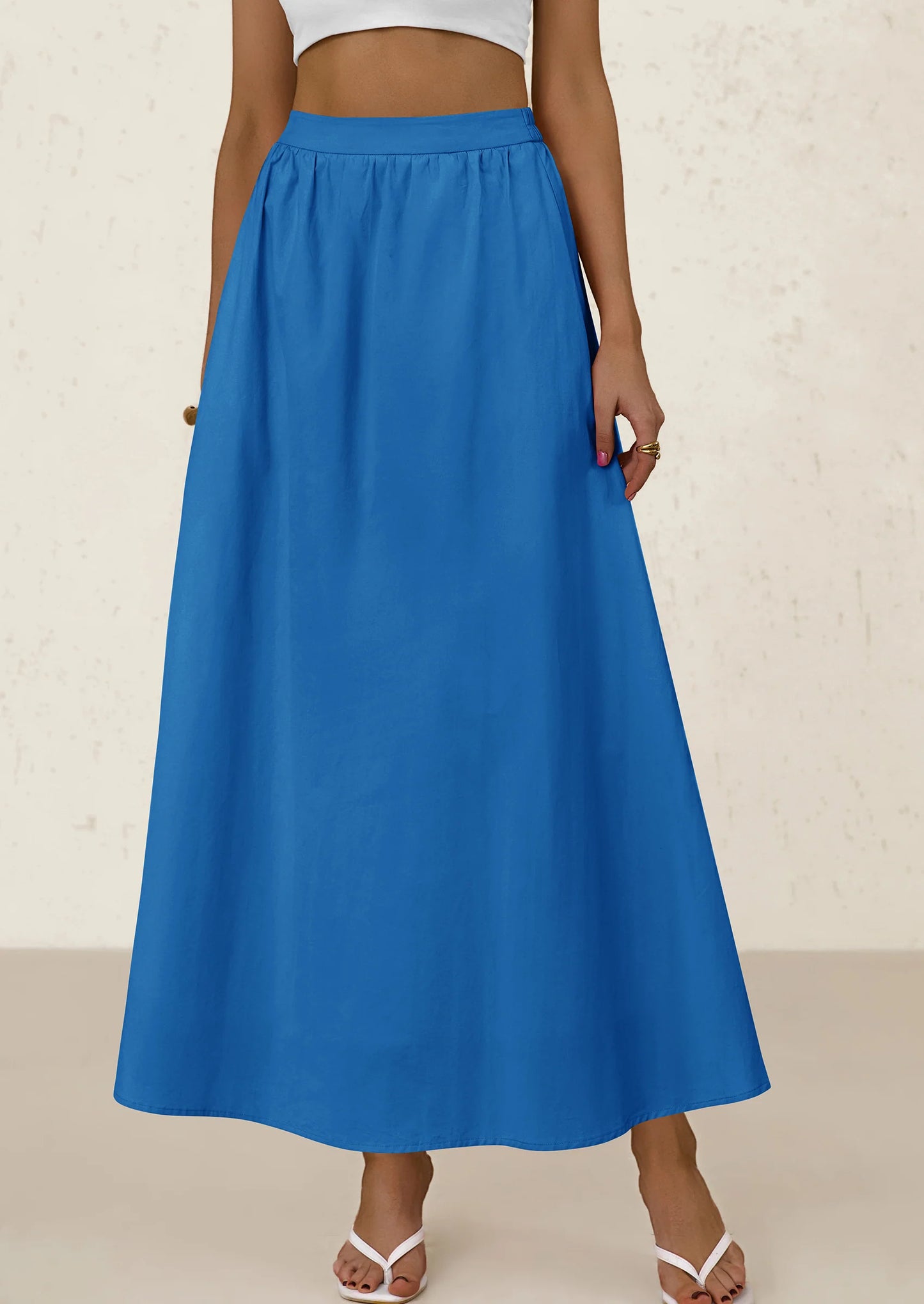 Women's Maxi Skirts Summer Trendy Ruffle High Waisted Casual Long Flowy Skirt with Pockets