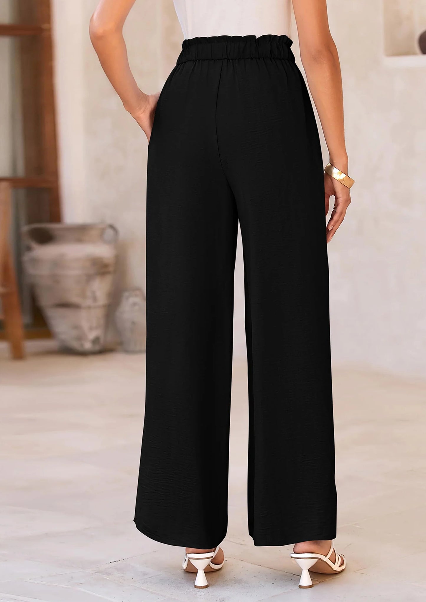 Women's Wide Leg Work Pants Business Casual High Waisted Loose Palazzo Trouser Summer Clothes