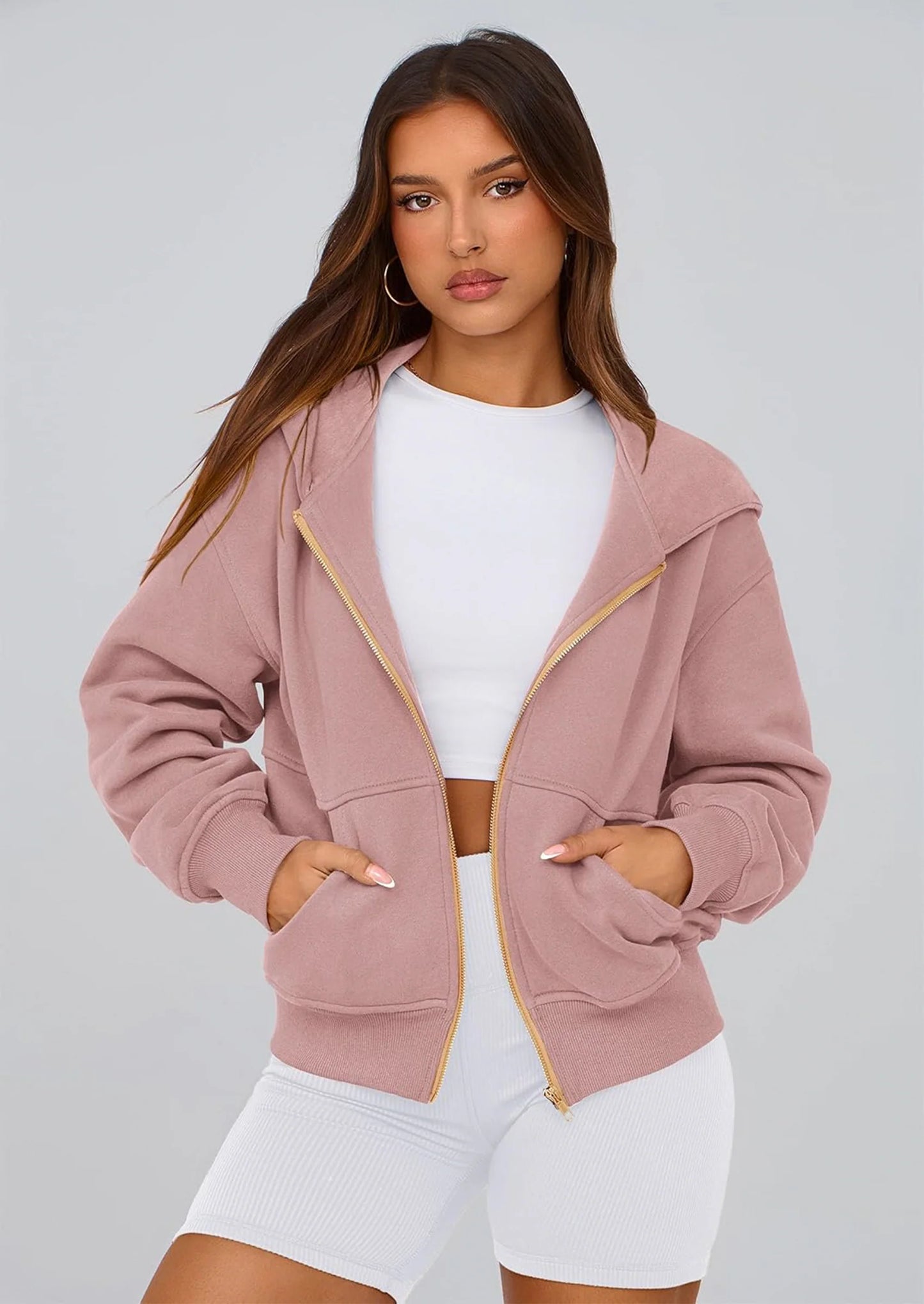 Hoodies For Women Sweatshirt Zip Up Hoodie Fall Fashion Trendy Long Sleeve Jackets Winter Clothing Outfits