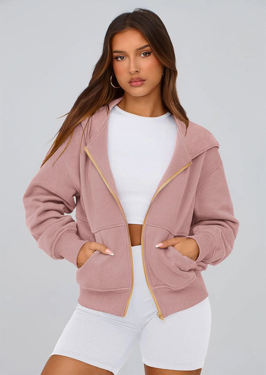 Hoodies For Women Sweatshirt Zip Up Hoodie Fall Fashion Trendy Long Sleeve Jackets Winter Clothing Outfits