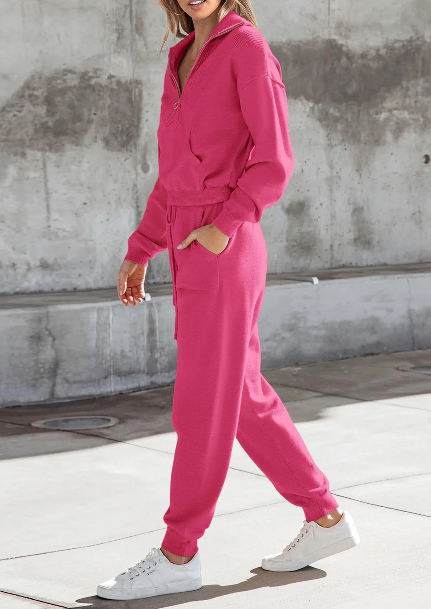 Women's 2 Piece Sweater Set Pullover Zip Up Sweatshirt Jogger Sweatpants Tracksuit Casual Outfit