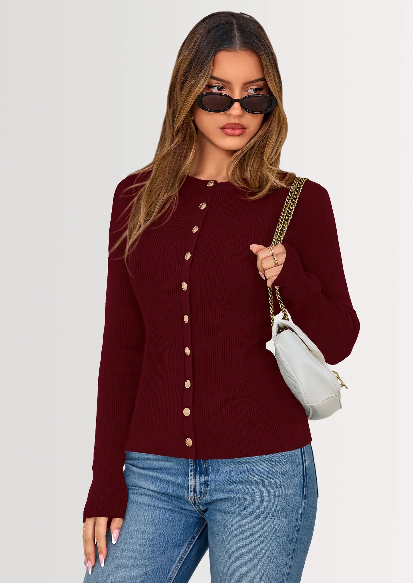 Womens Fall Cardigan Sweaters Lightweight Long Sleeve Button up Ribbed Knit Tops Winter Fashion Clothes