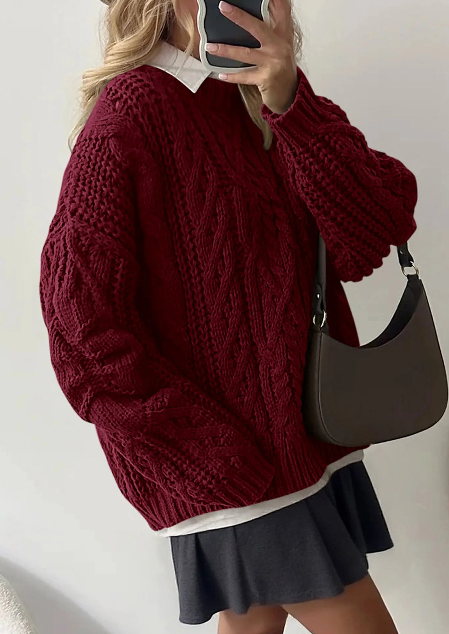 Women's Oversized Fall Sweaters Casual Long Sleeve Crewneck Chunky Cable Knit Pullover Tops Winter Clothes