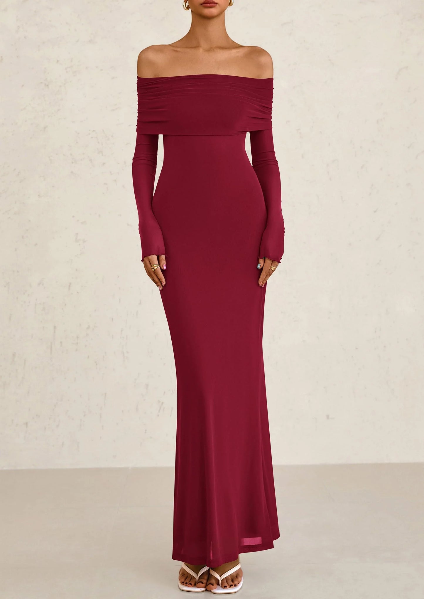 Off The Shoulder Dresses for Women Mesh Long Sleeve Baby Shower Formal Wedding Guest Dress