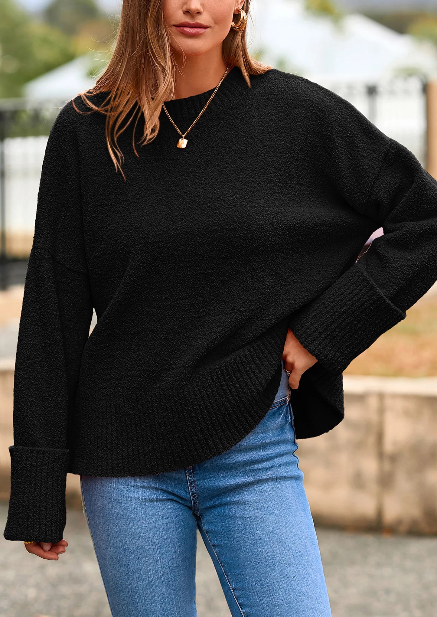 Women's Fall Oversized Sweaters Casual Crewneck Pullover Long Sleeve Fuzzy Chunky Knit Tops Blouse