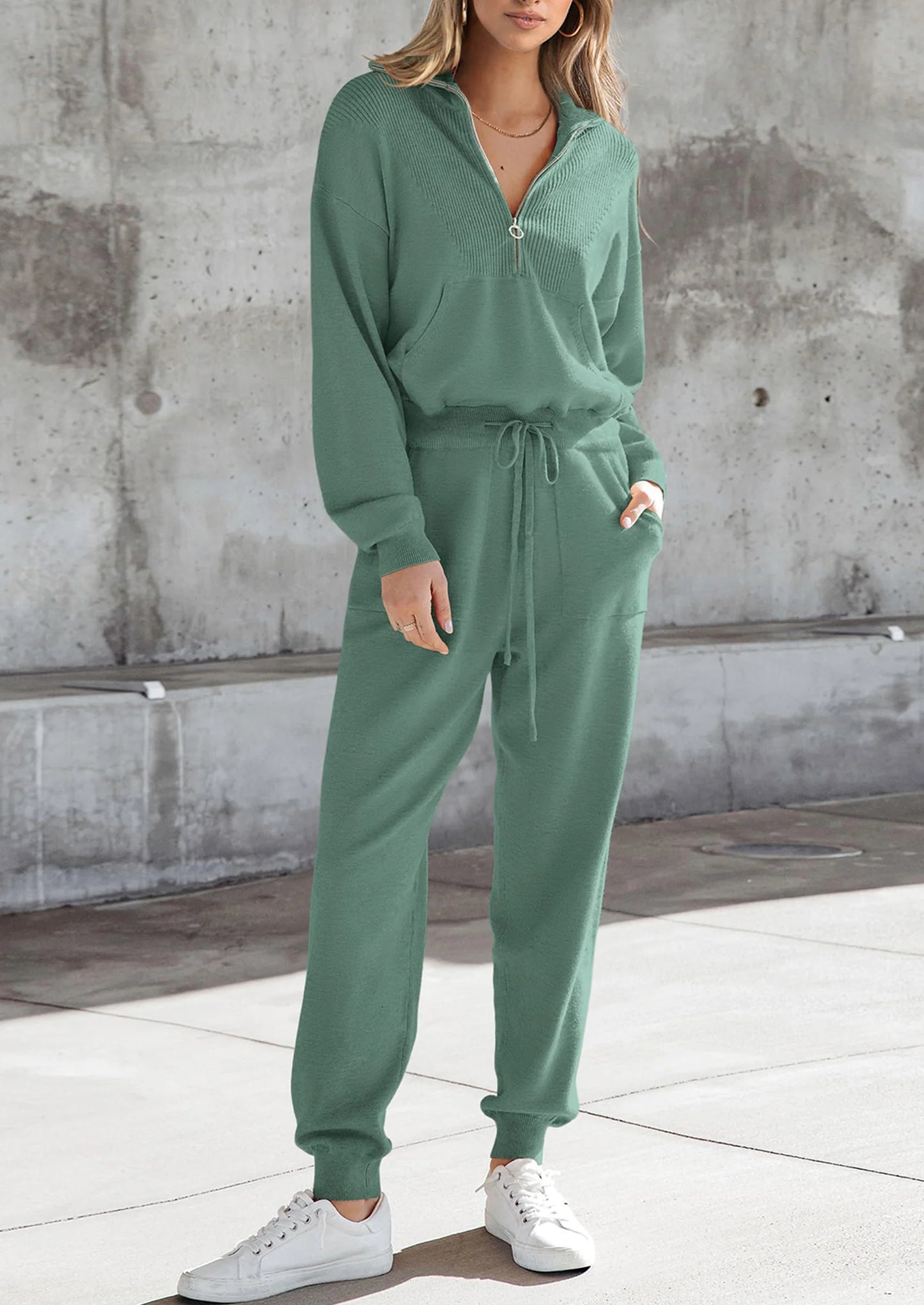 Women's 2 Piece Sweater Set Pullover Zip Up Sweatshirt Jogger Sweatpants Tracksuit Casual Outfit
