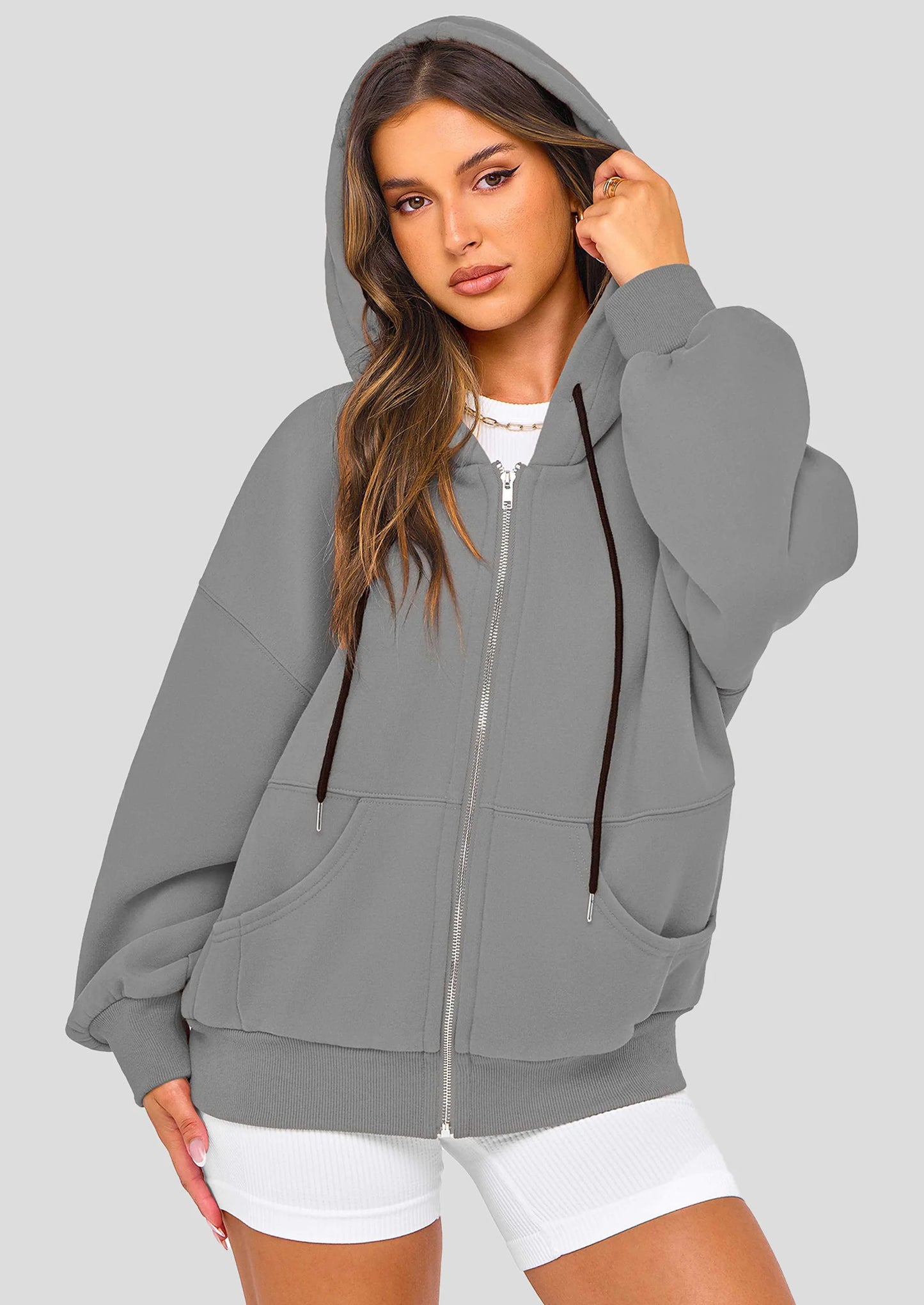 Women's Fall Oversized Hoodies Sweatshirt Long Sleeve Zip Up Pockets Loose Fit Y2K Winter Jackets Coat