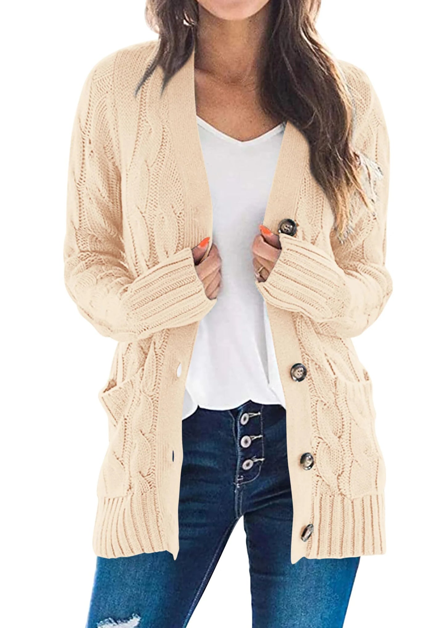 Women's Open Front Cardigan Sweaters Fall Fashion Button Down Cable Knit Chunky Winter Outerwear Coats