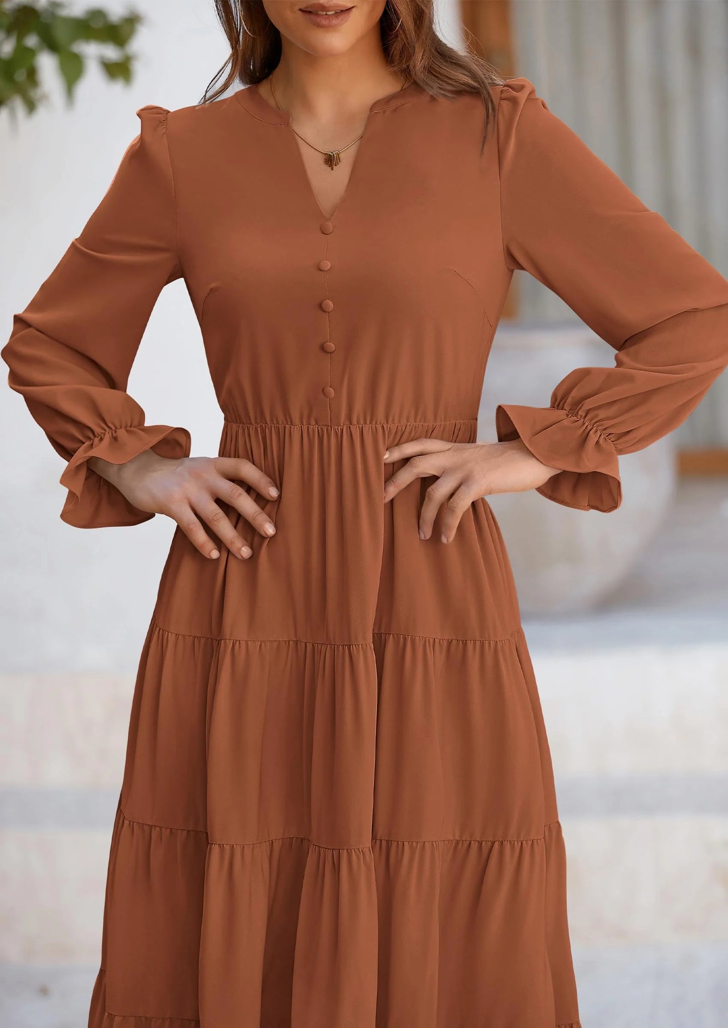Women Fall Long Sleeve Smocked Maxi Dress Casual Square Neck Swiss Dot Tiered Ruffle Flowy Spring Pocket Dresses
