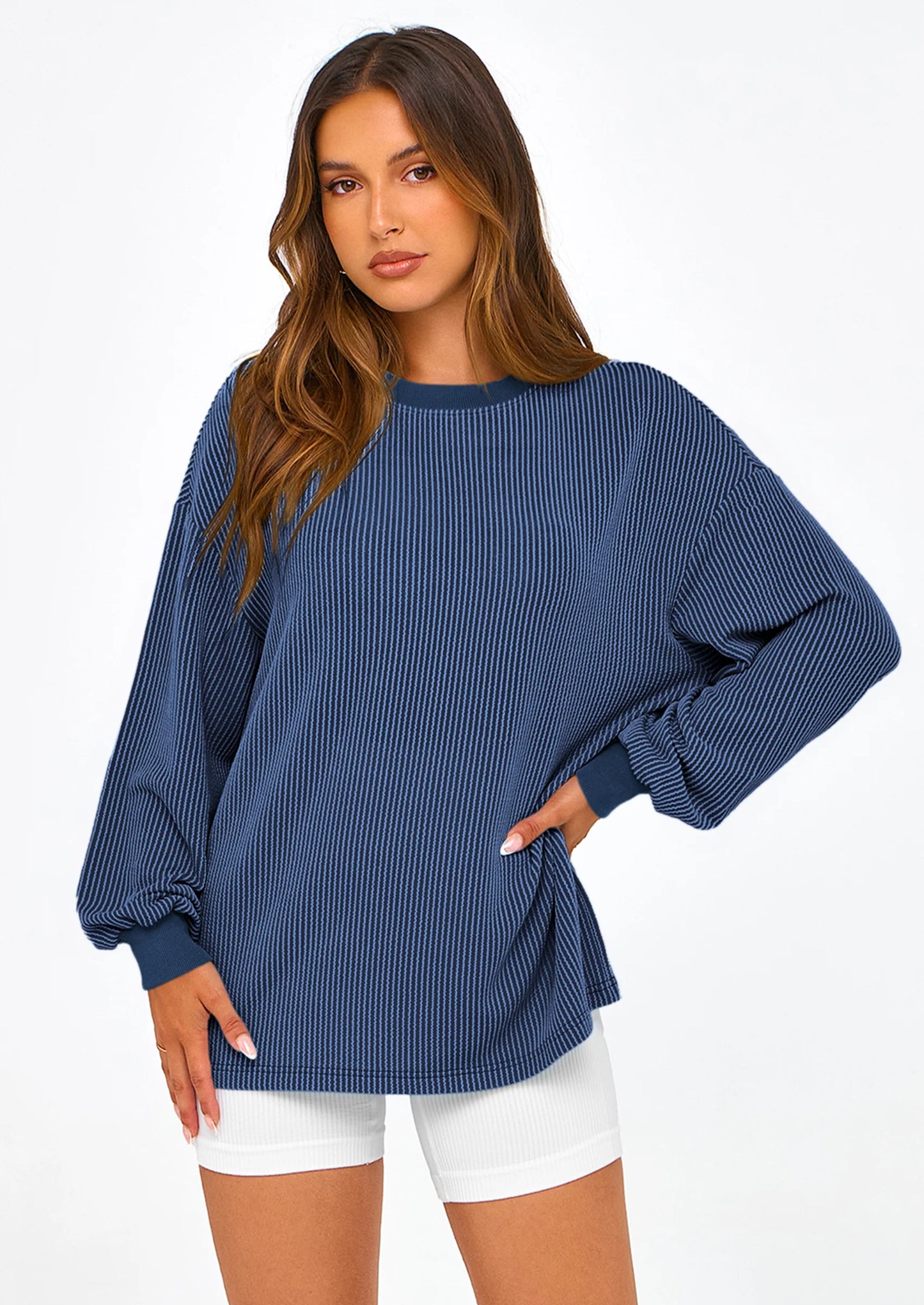 Women's Long Sleeve Tee Shirts Spring Fall Trendy Clothes Casual Loose Crewneck Ribbed Blouse Tunic Tops