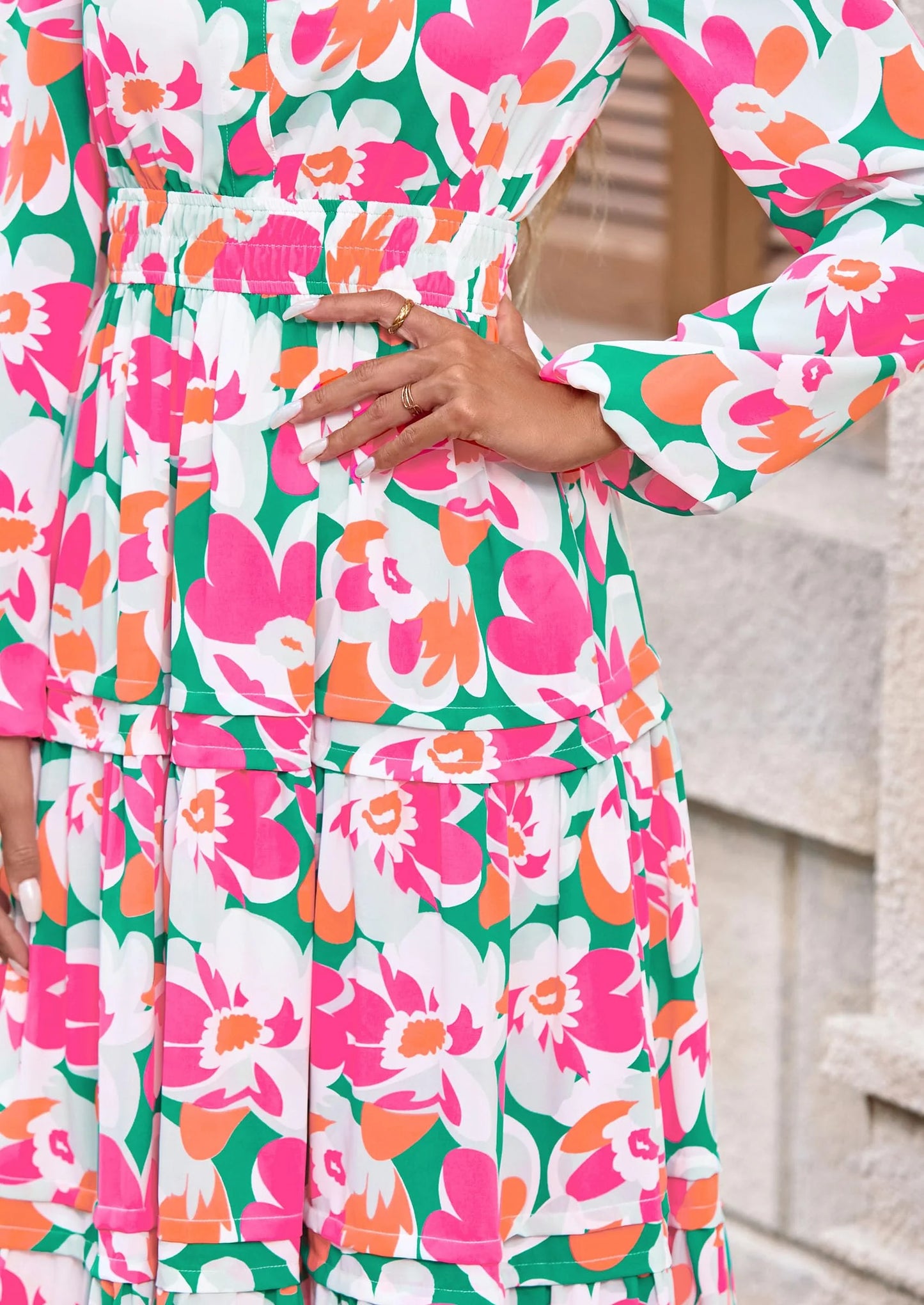 Women's Fall Boho Maxi Dresses Floral Long Sleeve V Neck Flowy Elegant Wedding Guest Dress Vacation Outfits
