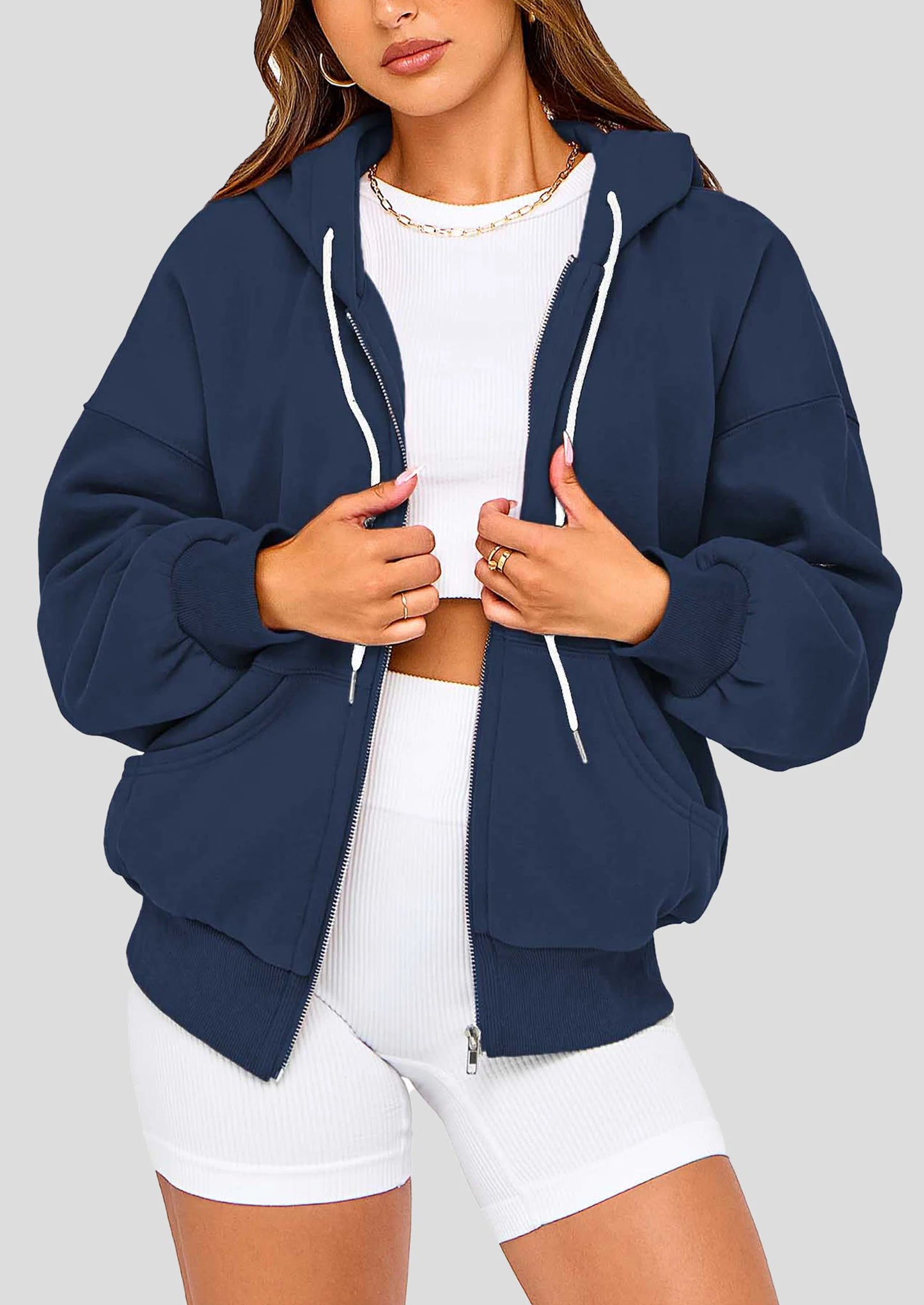 Women's Fall Oversized Hoodies Sweatshirt Long Sleeve Zip Up Pockets Loose Fit Y2K Winter Jackets Coat