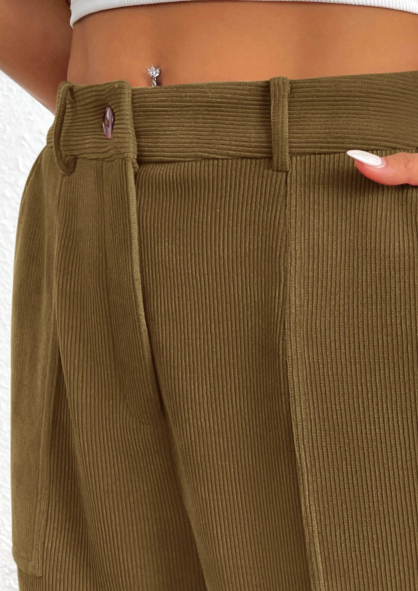 Women's Pants Dressy Casual Fall Elastic High Waisted Work Office Corduroy Trouser Slacks with Pockets