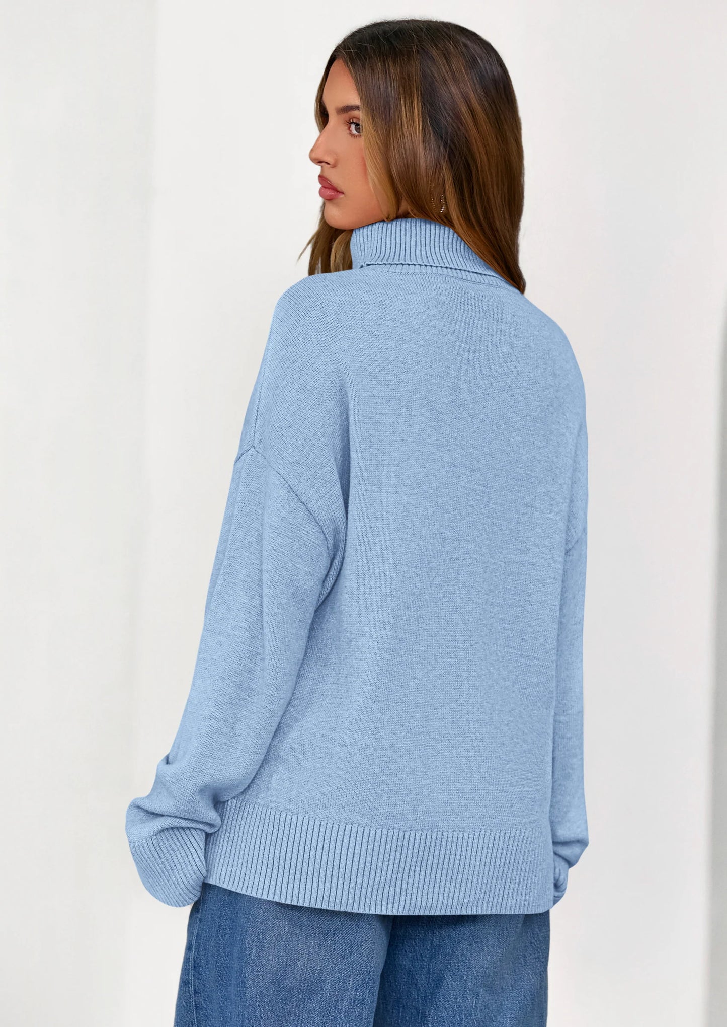 Womens Turtleneck Long Sleeve Sweater Fall Trendy Loose Fit Casual Tops Chunky Knit Pullover Sweaters