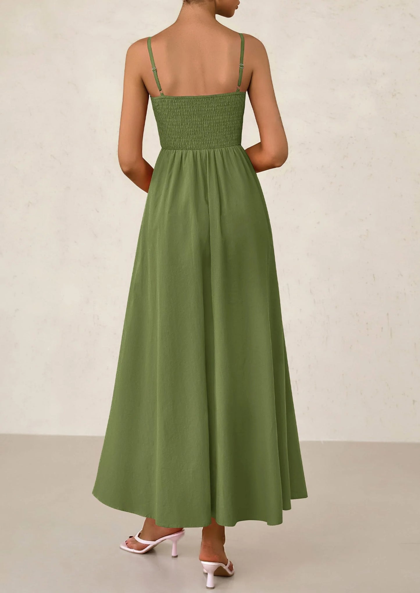 Women's Smocked Maxi Dresses Beach Sundress Casual Spaghetti Strap Swing A Line Long Flowy Dress