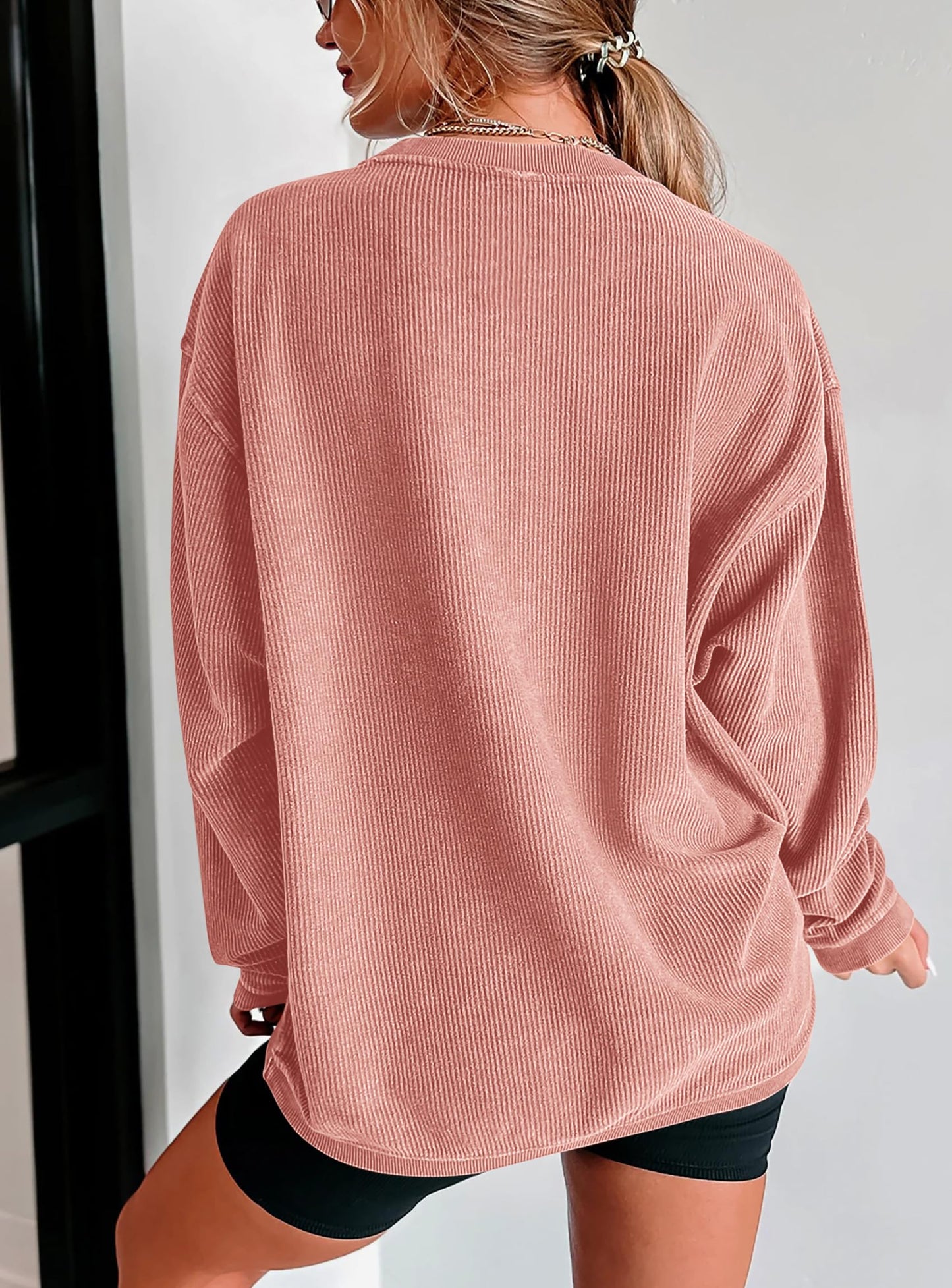 Women's Oversized Sweatshirt 2025 Fall Fashion Clothes Ribbed Corduroy Long Sleeve Going Out Pullover Tops