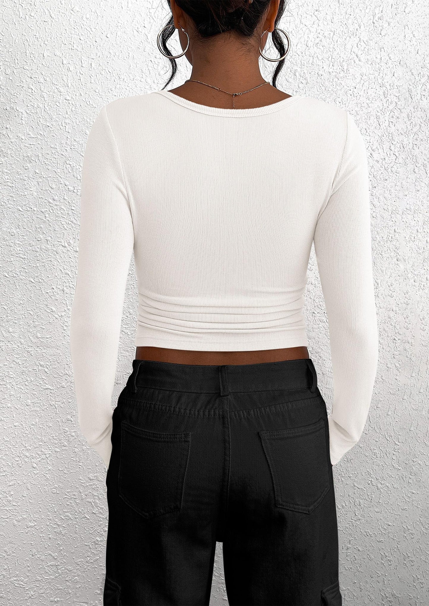 Women's Spring Fall Long Sleeve Henley T Shirts Button Ribbed Knit Slim Fit Casual Basic Tops Blouse