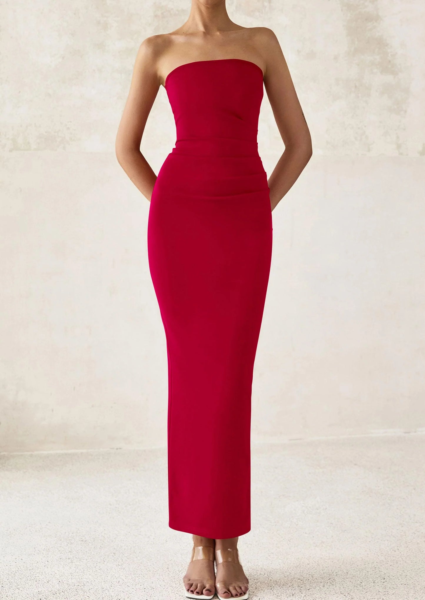 Women's Semi Formal Cocktail Dresses Strapless Tube Bodycon Ruched Evening Wedding Guest Maxi Dress