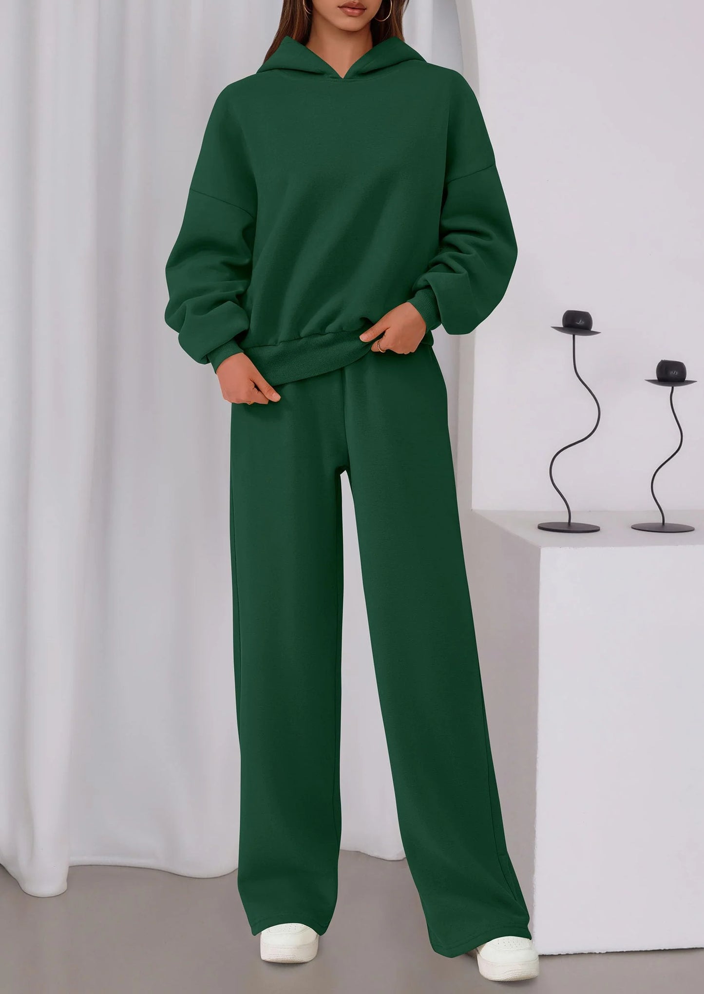 Womens Sweatsuits 2 Piece Set Casual Winter Long Sleeve Hoodie Loose Wide Leg Sweatpants Fall Tracksuit