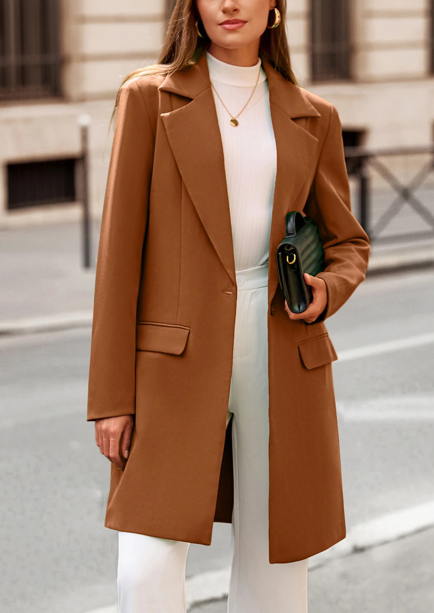 Women's Spring Fall Long Blazer Jackets Long Sleeve Lapel Pockets Loose Fit Work Casual Blazers Outerwear