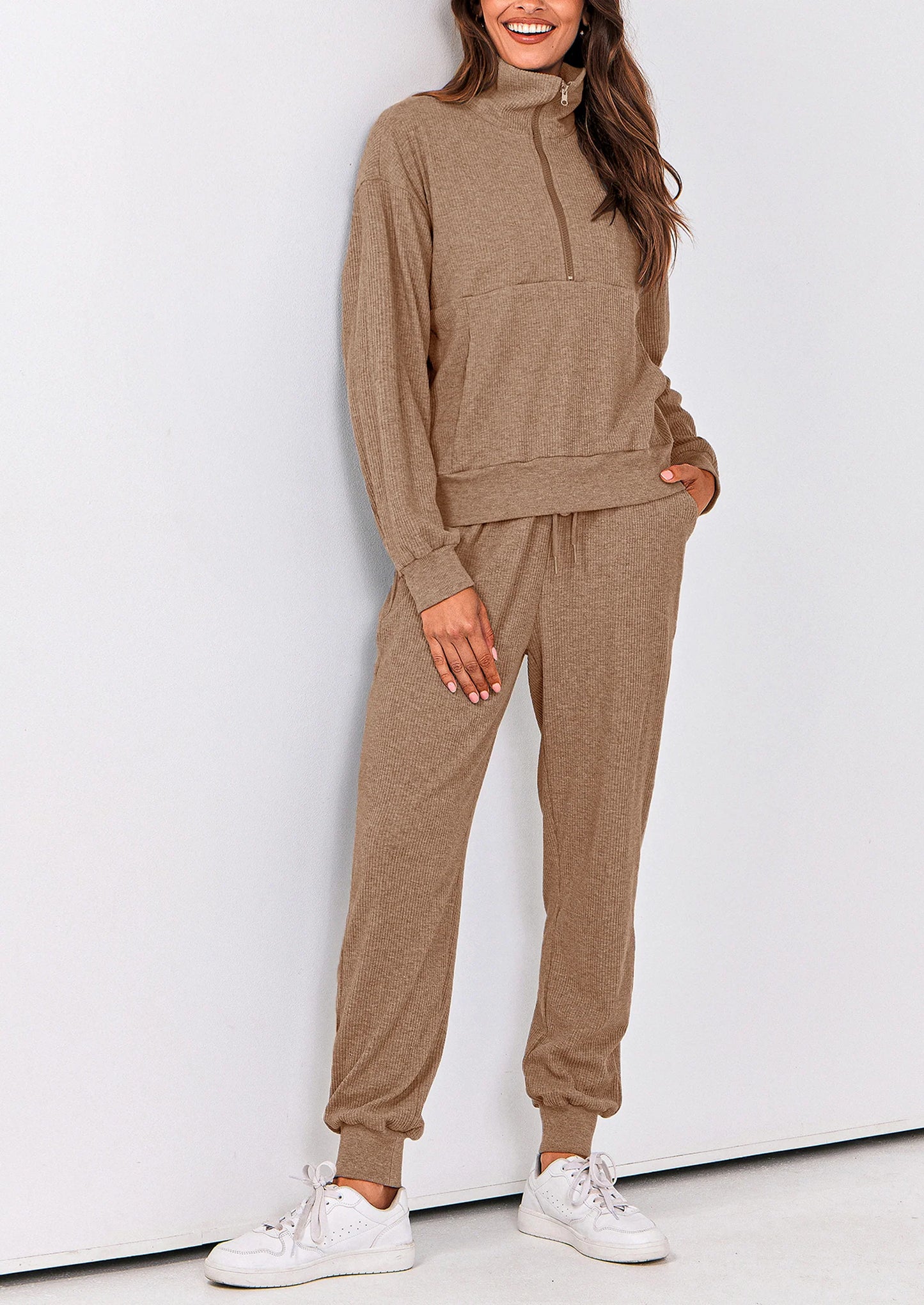 Women's Fall 2 Piece Lounge Sets Zip Up Sweatshirt Jogger Pants Sweat Track Suits Travel Outfit Winter Clothing