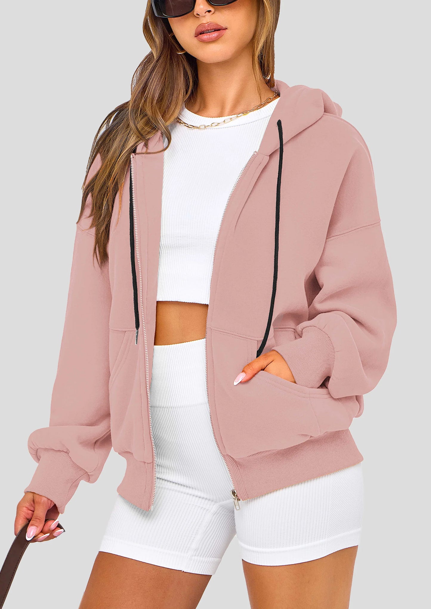 Women's Fall Oversized Hoodies Sweatshirt Long Sleeve Zip Up Pockets Loose Fit Y2K Winter Jackets Coat