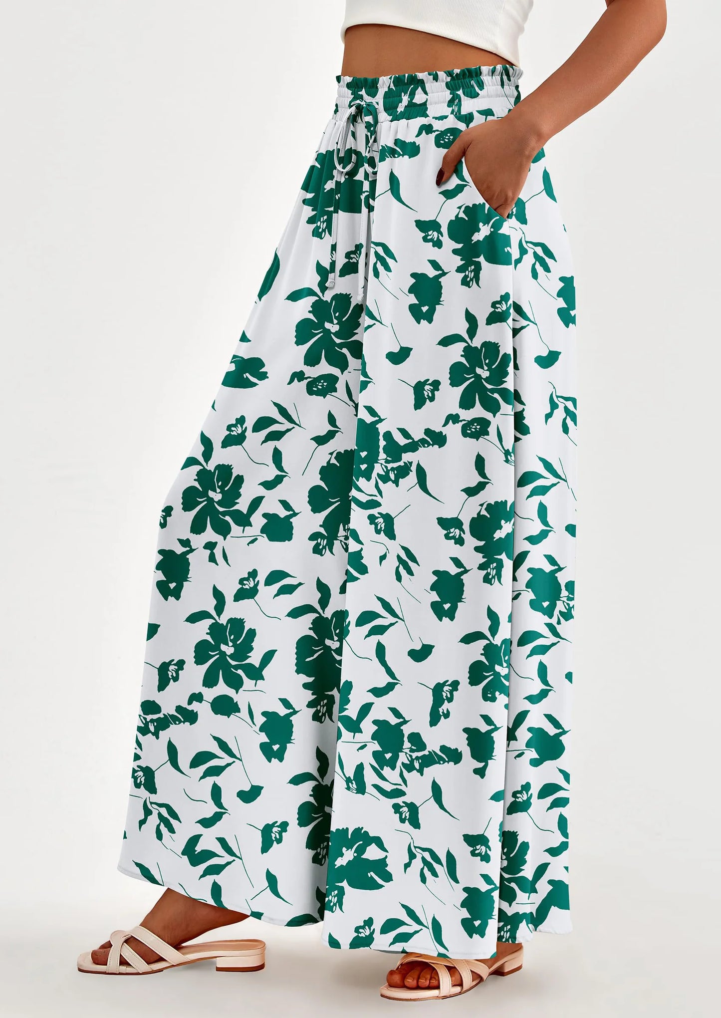 Women's Summer Wide Leg Palazzo Pants High Waisted Flowy Pockets Trendy Casual Lounge Boho Beach Trousers