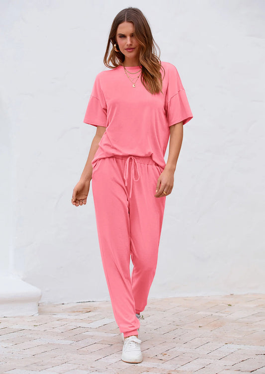 Women's Two Piece Lounge Sets Spring Summer Jogger Pants Vacation Outfits Travel Airplane Matching Clothes