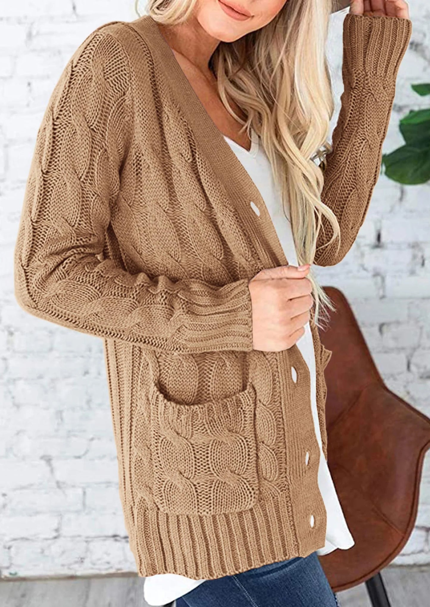 Women's Open Front Cardigan Sweaters Fall Fashion Button Down Cable Knit Chunky Winter Outerwear Coats