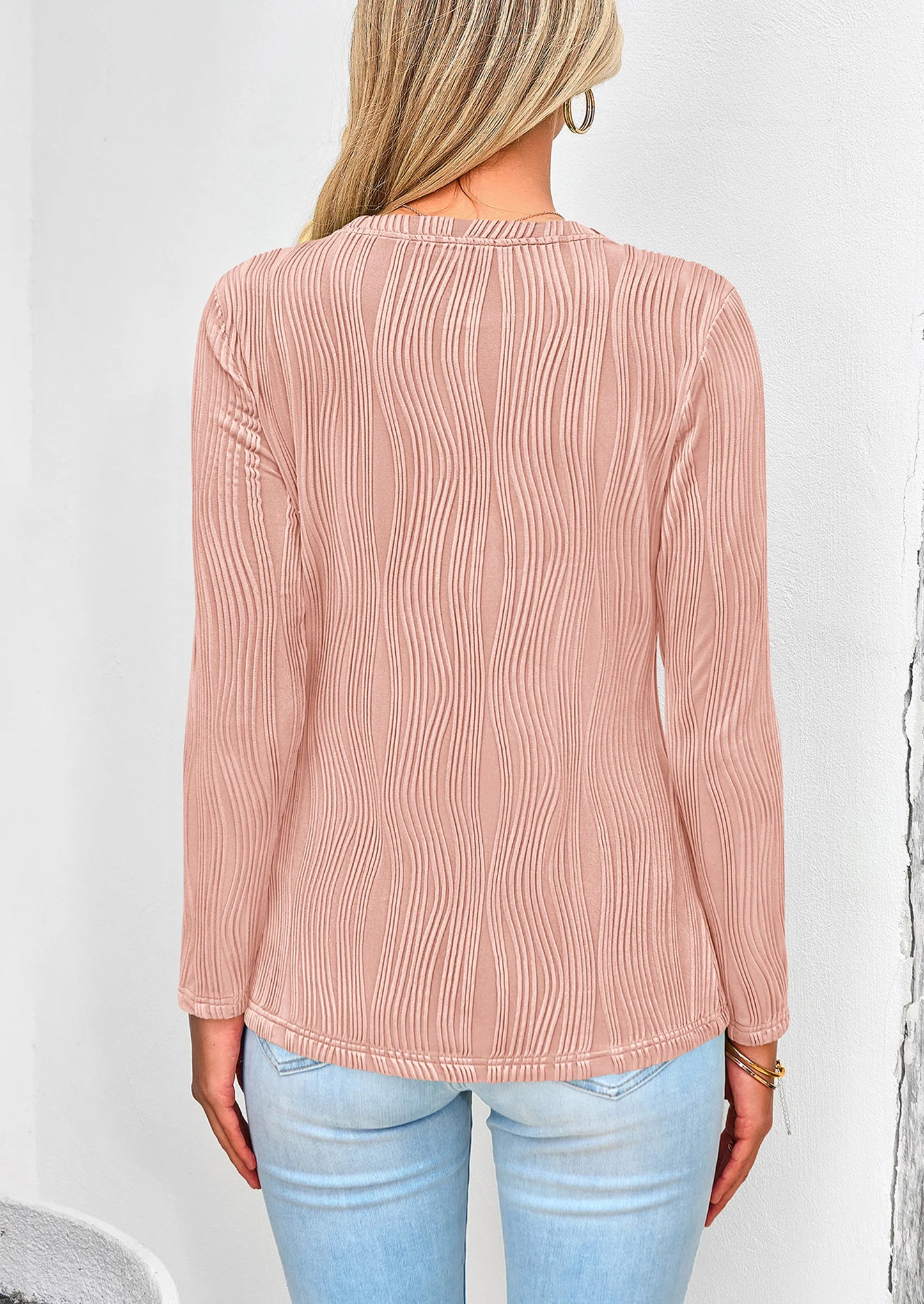 Long Sleeve Tops for Women Spring Fall Trendy Business Dressy Casual Shirts Crewneck Textured Blouse
