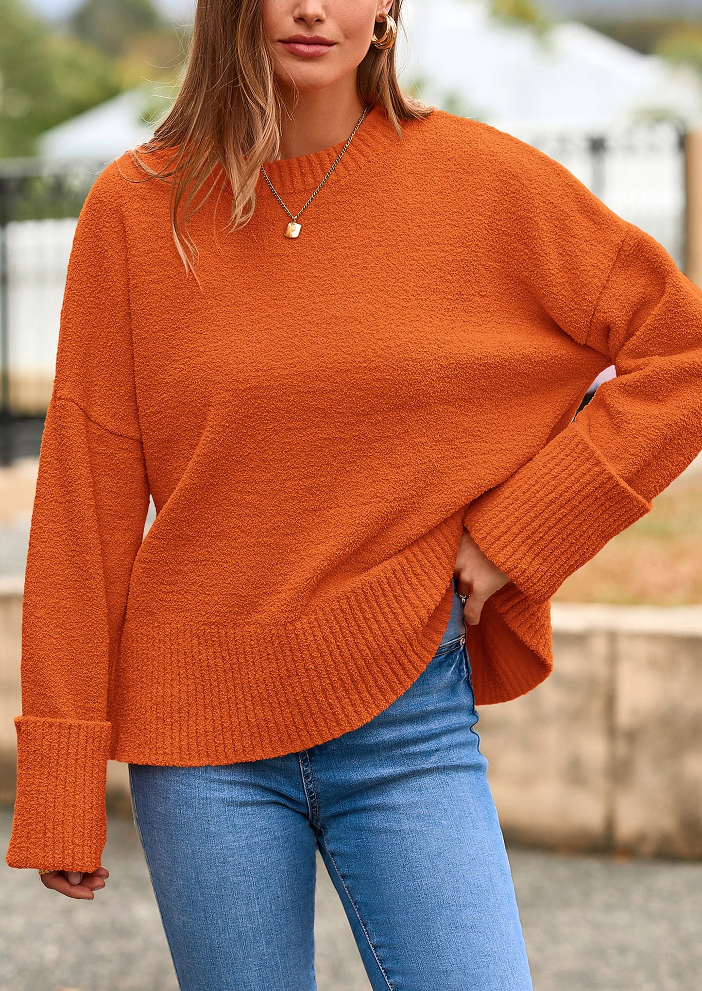 Women's Fall Oversized Sweaters Casual Crewneck Pullover Long Sleeve Fuzzy Chunky Knit Tops Blouse