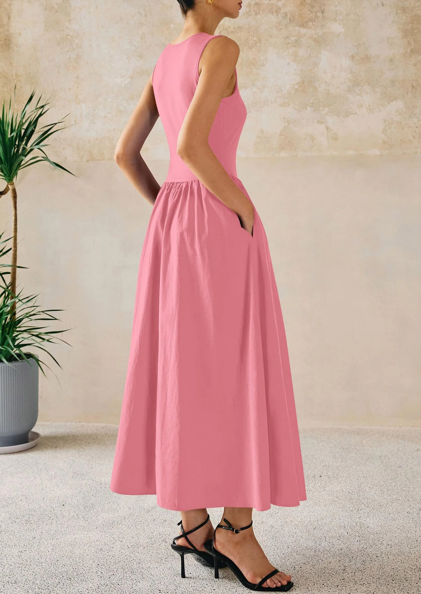 Women Maxi Dresses Casual Sleeveless Patchwork Knit Tank Dress Flowy Beach Sundress Long Dress