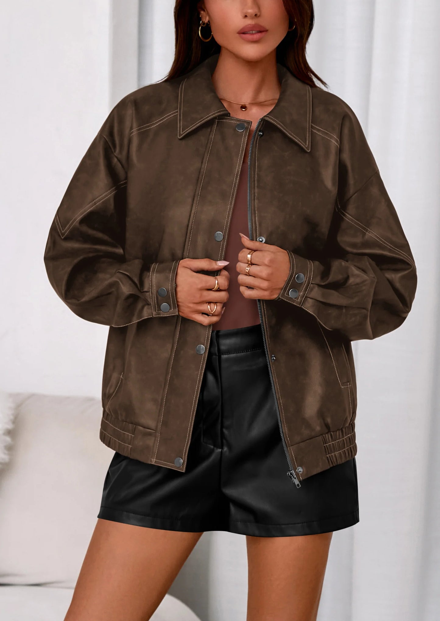 Faux Leather Jacket Women Bomber Motorcycle Zip Up Jackets Oversized Fall Fashion Outfits Winter Coats