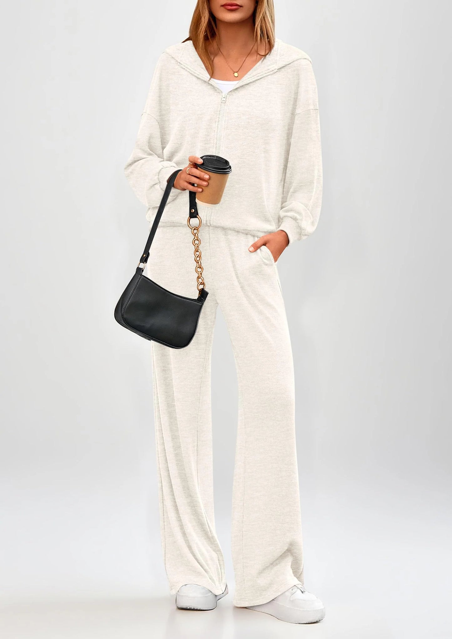 Women's 2 Piece Fall Lounge Sets Zip Up Hoodie Wide Leg Pants Tracksuit Matching Travel Outfits Clothes