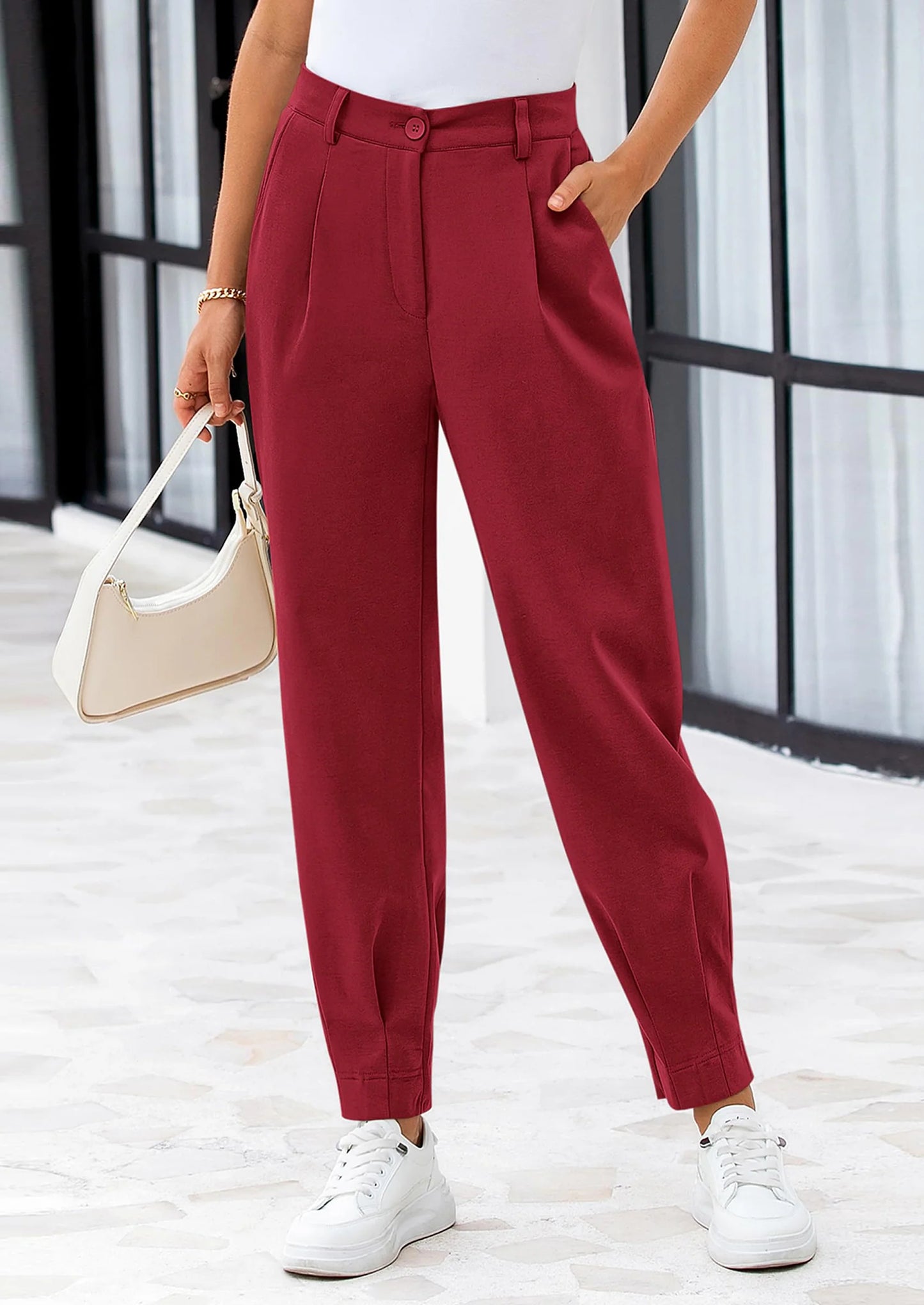 Womens Dress Pants Business Casual Trendy High Waisted Ankle Length Dressy Trousers Slacks Work Clothes