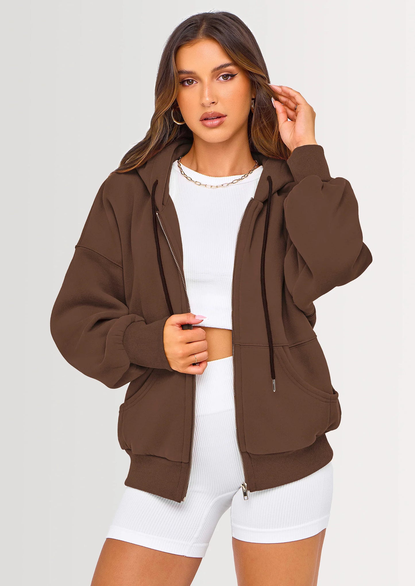 Women's Fall Oversized Hoodies Sweatshirt Long Sleeve Zip Up Pockets Loose Fit Y2K Winter Jackets Coat