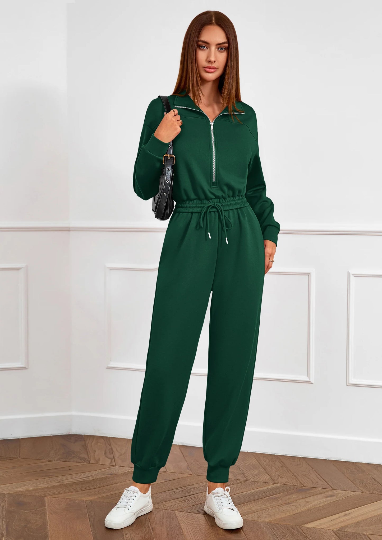 Long Sleeve Jumpsuits for Women Casual  Fall Fashion Zip Up Pant Rompers One Piece Sweatsuits Travel Outfits