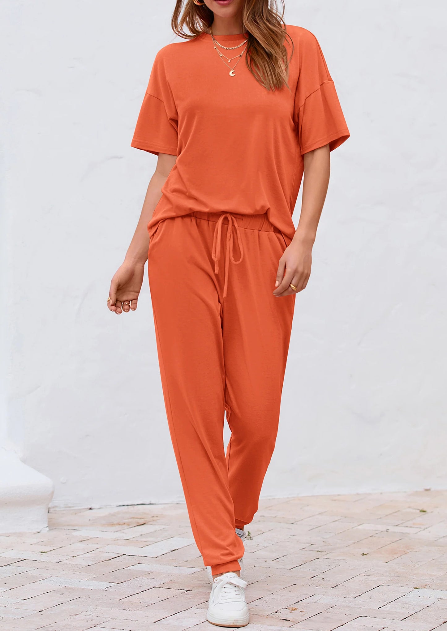 Women's Two Piece Lounge Sets Spring Summer Jogger Pants Vacation Outfits Travel Airplane Matching Clothes
