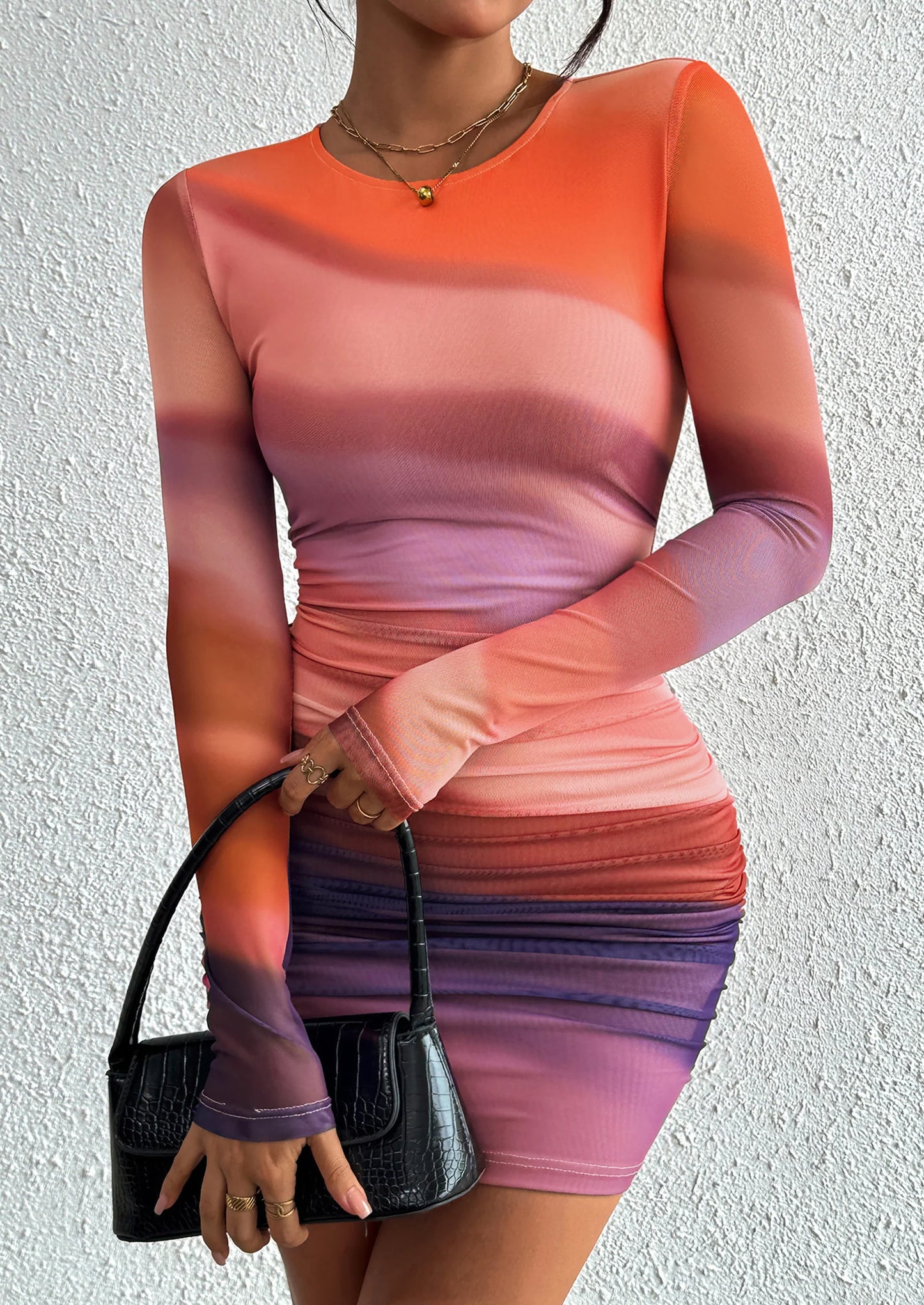 Women's Mini Dress Fall Trendy Tie Dye Print Long Sleeve Club Party Homecoming Casual Bodycon Dresses