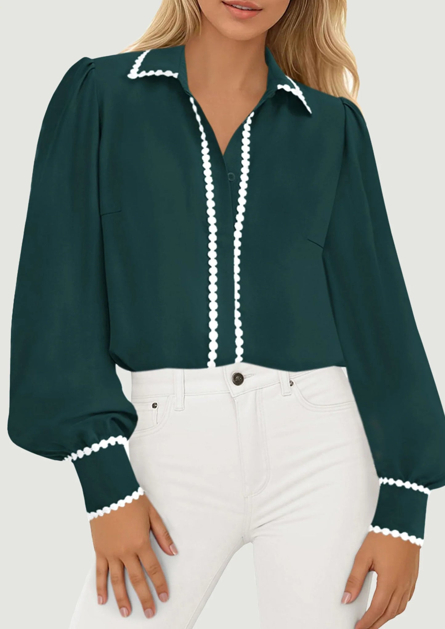 Womens Long Sleeve Button Down Shirts Trendy V Neck Loose Fit Fall Tops Collared Dressy Casual Blouses
