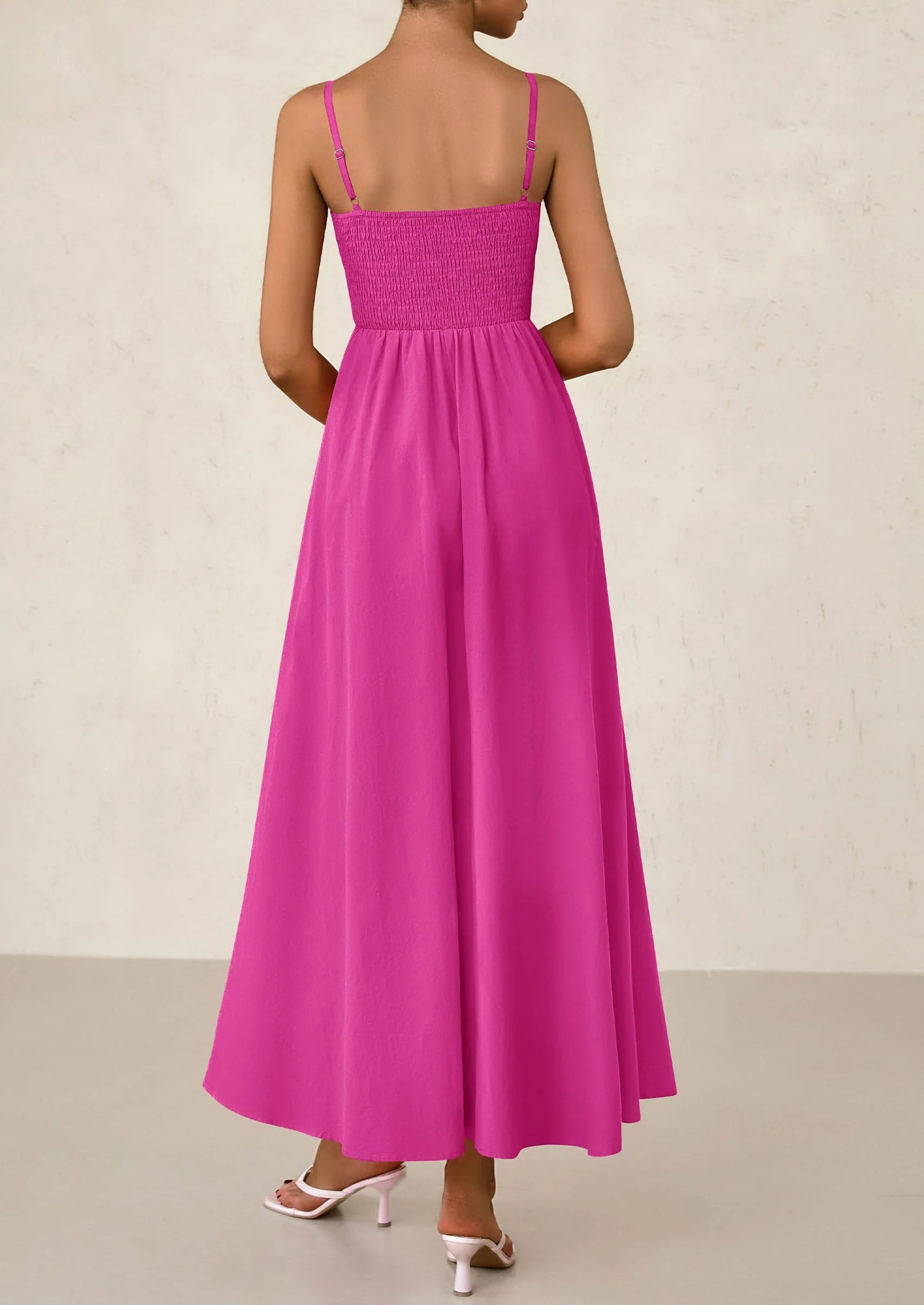 Women's Smocked Maxi Dresses Beach Sundress Casual Spaghetti Strap Swing A Line Long Flowy Dress