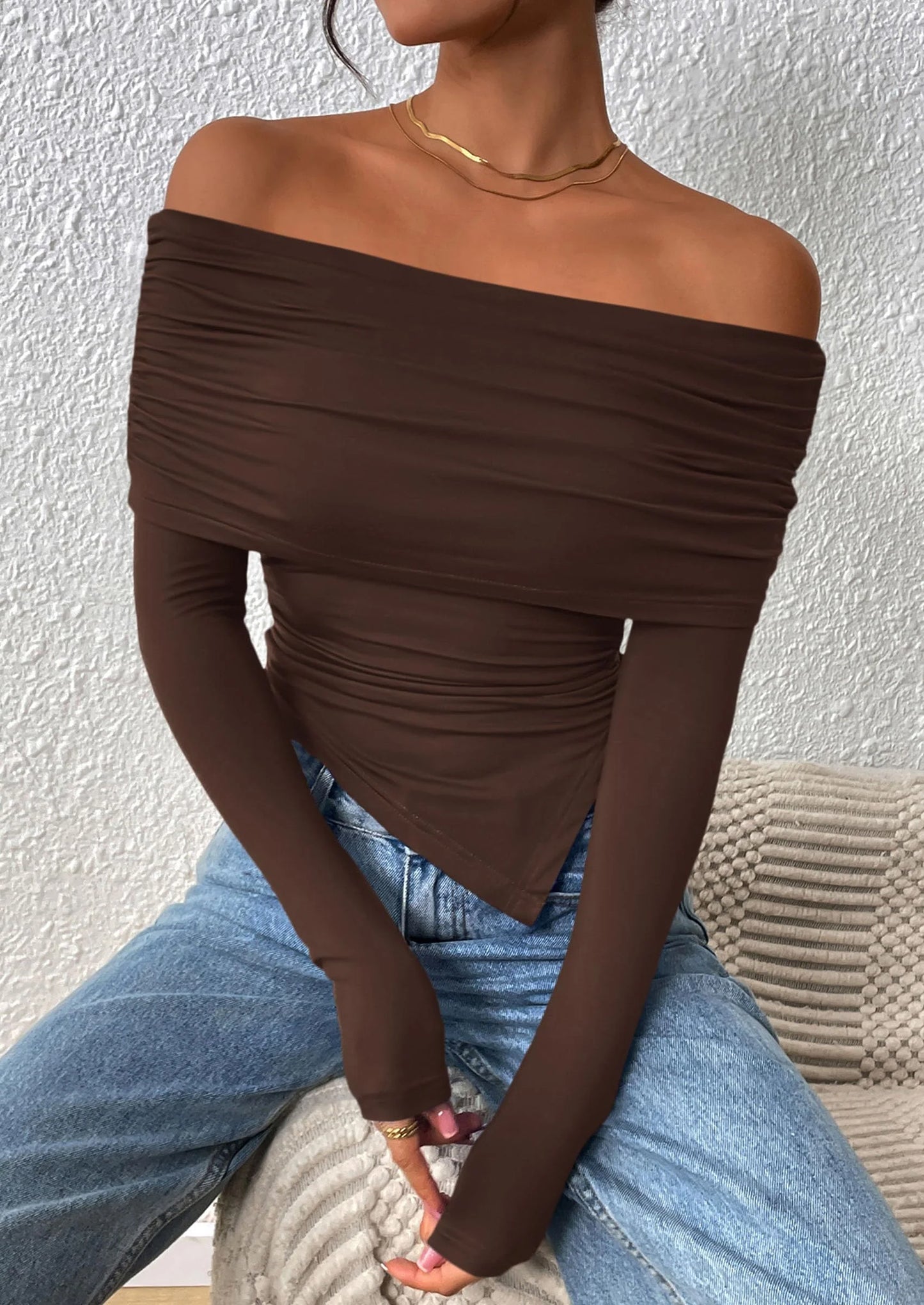 Women's Long Sleeve Shirts Off Shoulder Tops Going Out Slim Fitted Y2K Blouses Fall Fashion Clothes