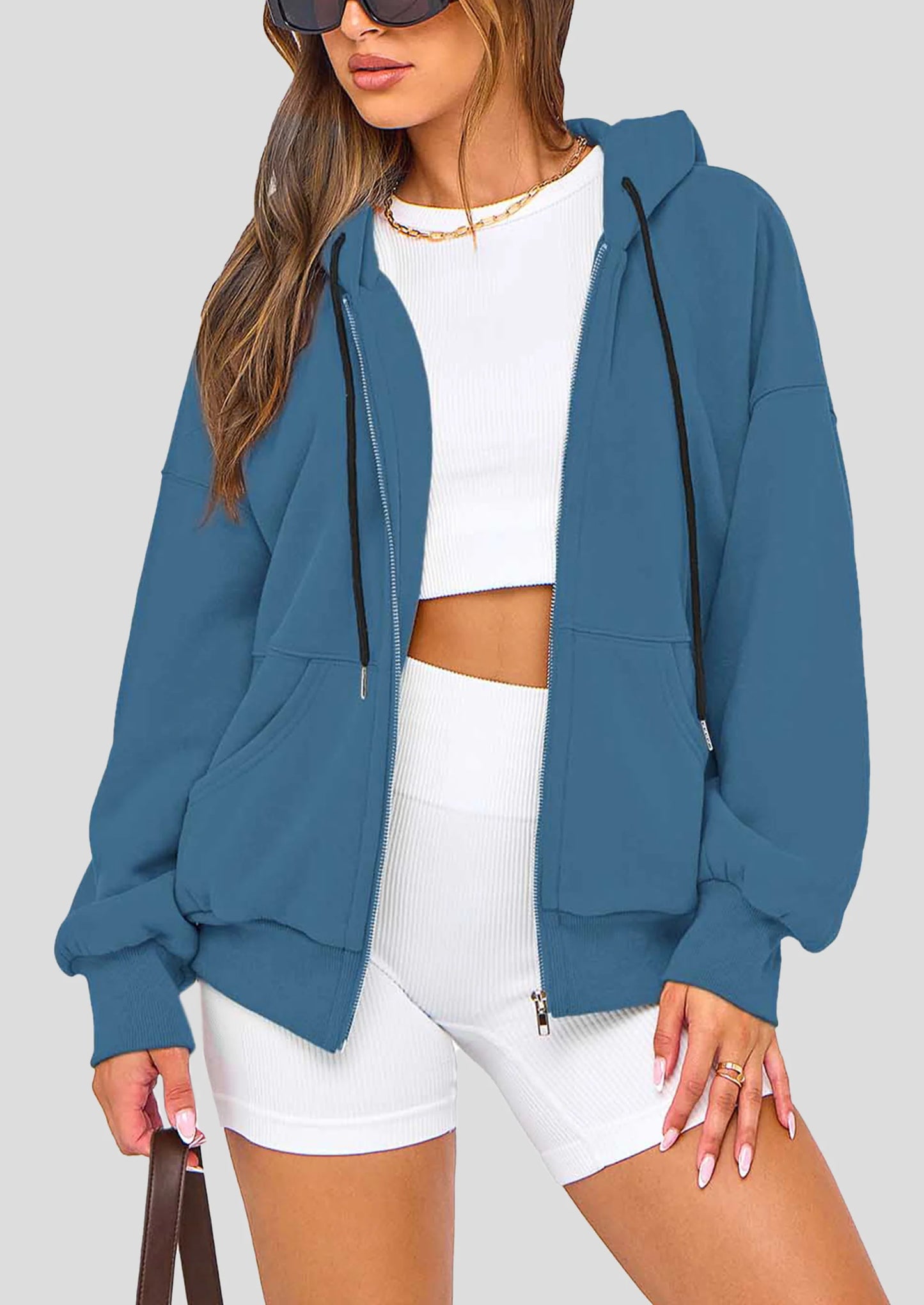 Women's Fall Oversized Hoodies Sweatshirt Long Sleeve Zip Up Pockets Loose Fit Y2K Winter Jackets Coat