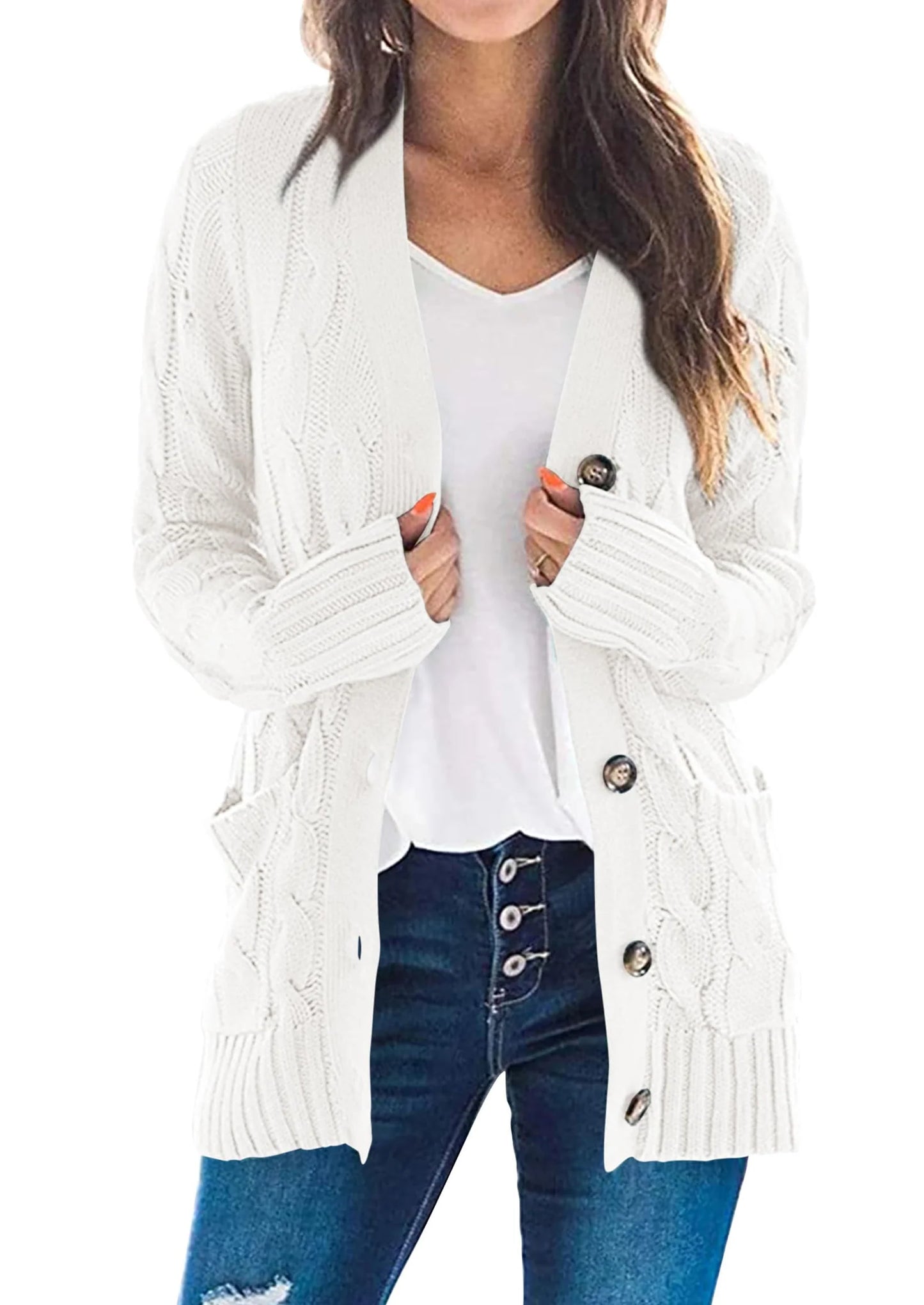 Women's Open Front Cardigan Sweaters Fall Fashion Button Down Cable Knit Chunky Winter Outerwear Coats
