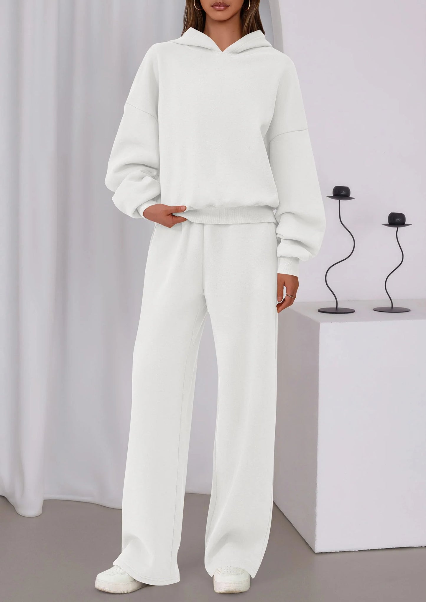 Womens Sweatsuits 2 Piece Set Casual Winter Long Sleeve Hoodie Loose Wide Leg Sweatpants Fall Tracksuit