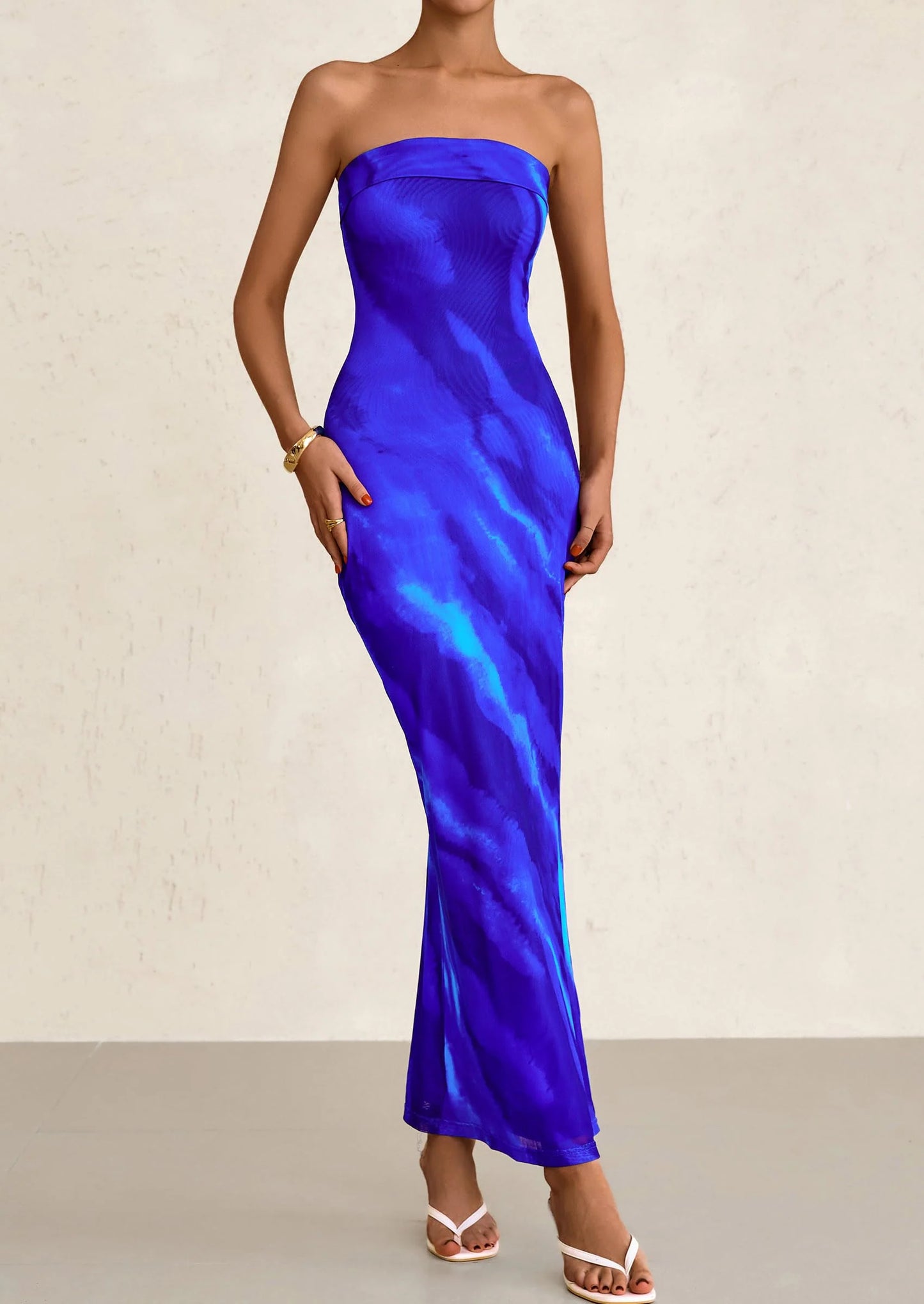 Womens Printed Tube Maxi Dress Strapless Bodycon Sleeveless Night Out Long Dresses