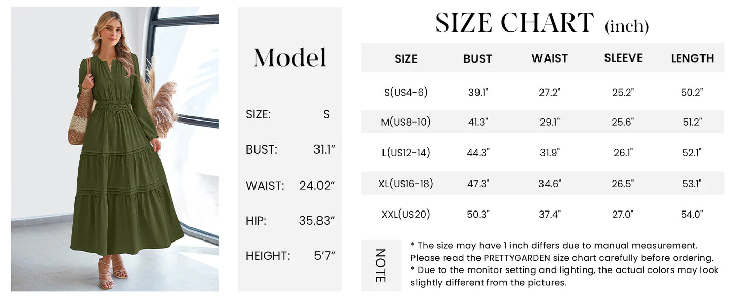 Women's Elegant Maxi Dresses Long Sleeve V Neck Flowy Pockets Casual Modest Dress Fall Fashion Clothes
