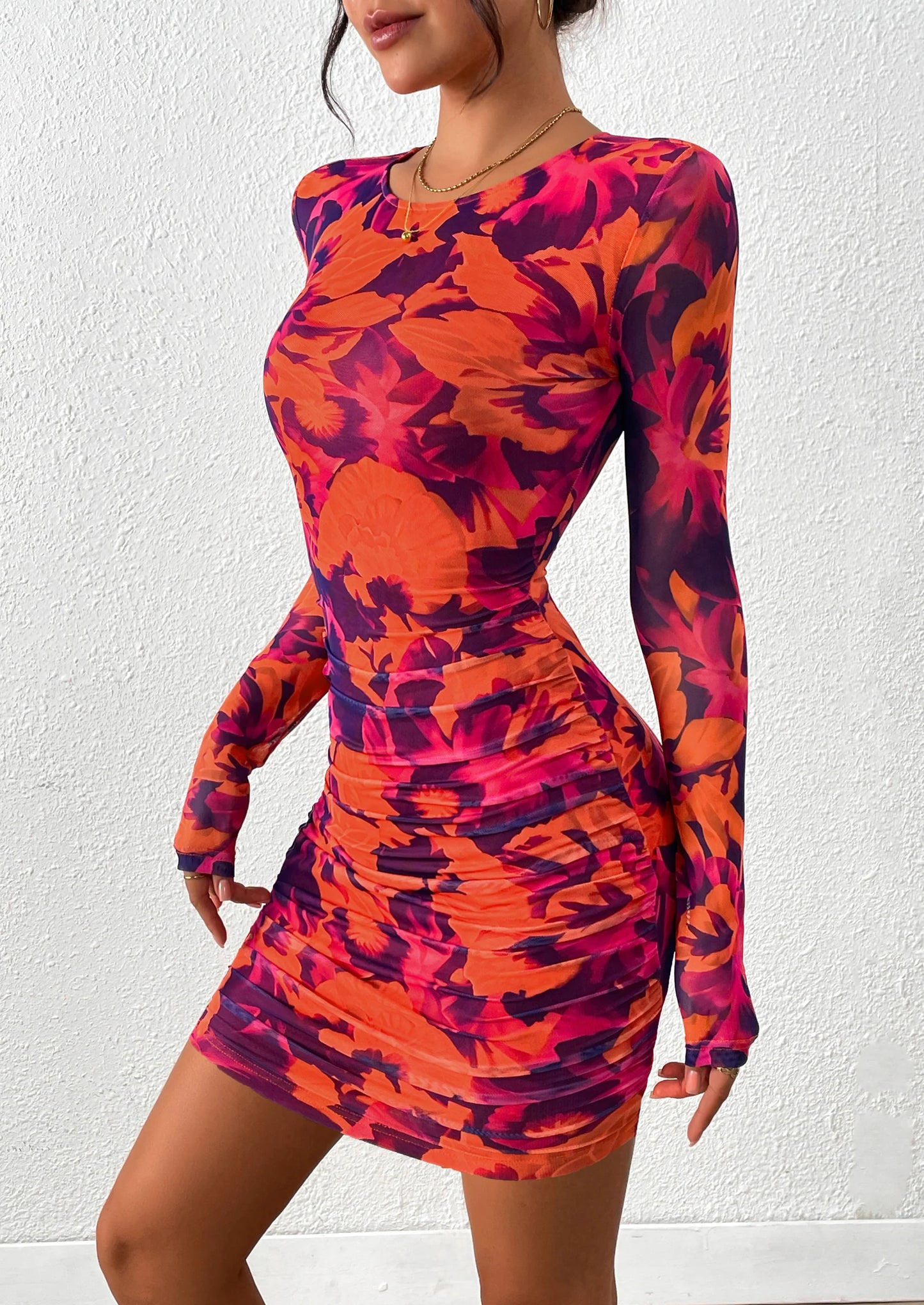 Women's Mini Dress Fall Trendy Tie Dye Print Long Sleeve Club Party Homecoming Casual Bodycon Dresses