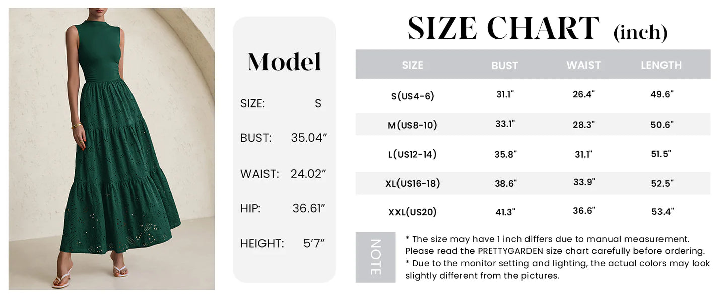 Dresses for Women Casual Eyelet Sleeveless Wedding Guest Maxi Dress Tank Top Sundress with Pockets